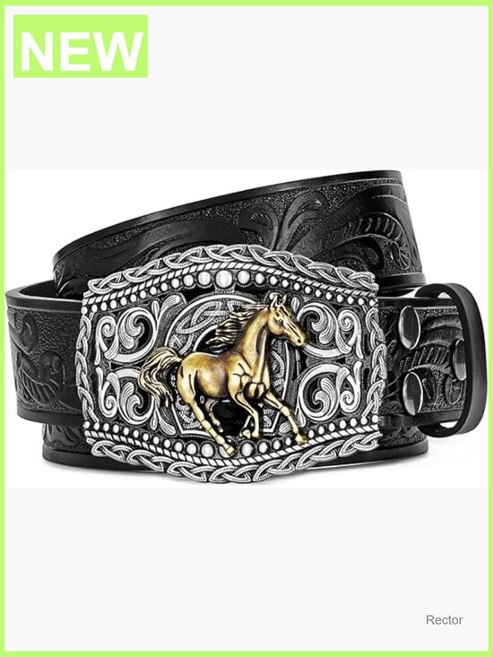 Western Cowboy Belt with Wolf/Horse Buckle - Leather main image 5